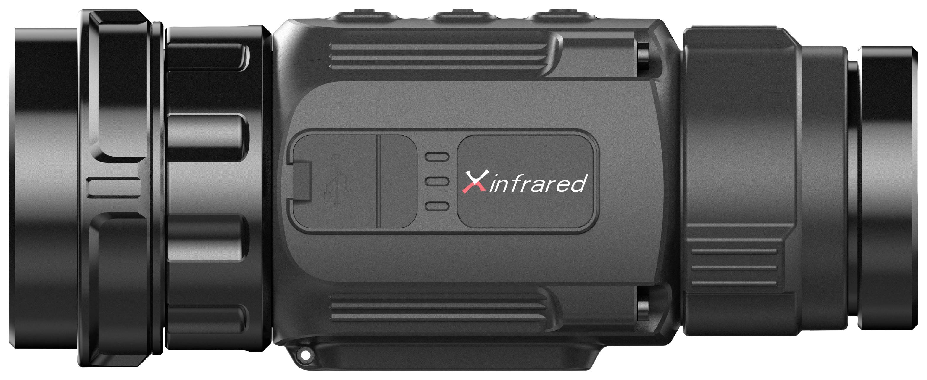 Kompaktowe, czarne, cylindryczne urządzenie do termowizji z napisem 'Xinfrared' na boku.