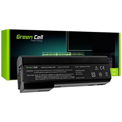 Zielony akumulator litowo-jonowy Green Cell z ostrzeżeniami i specyfikacją techniczną, prezentowany przed odpowiednim opakowaniem produktu.