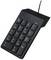 Czarny, przewodowy numeryczny panel klawiszy z przyciskami do wprowadzania cyfr, operacji matematycznych oraz nawigacji, taki jak 'Num Lock', '+' i 'Enter'. Idealny do wprowadzania danych.