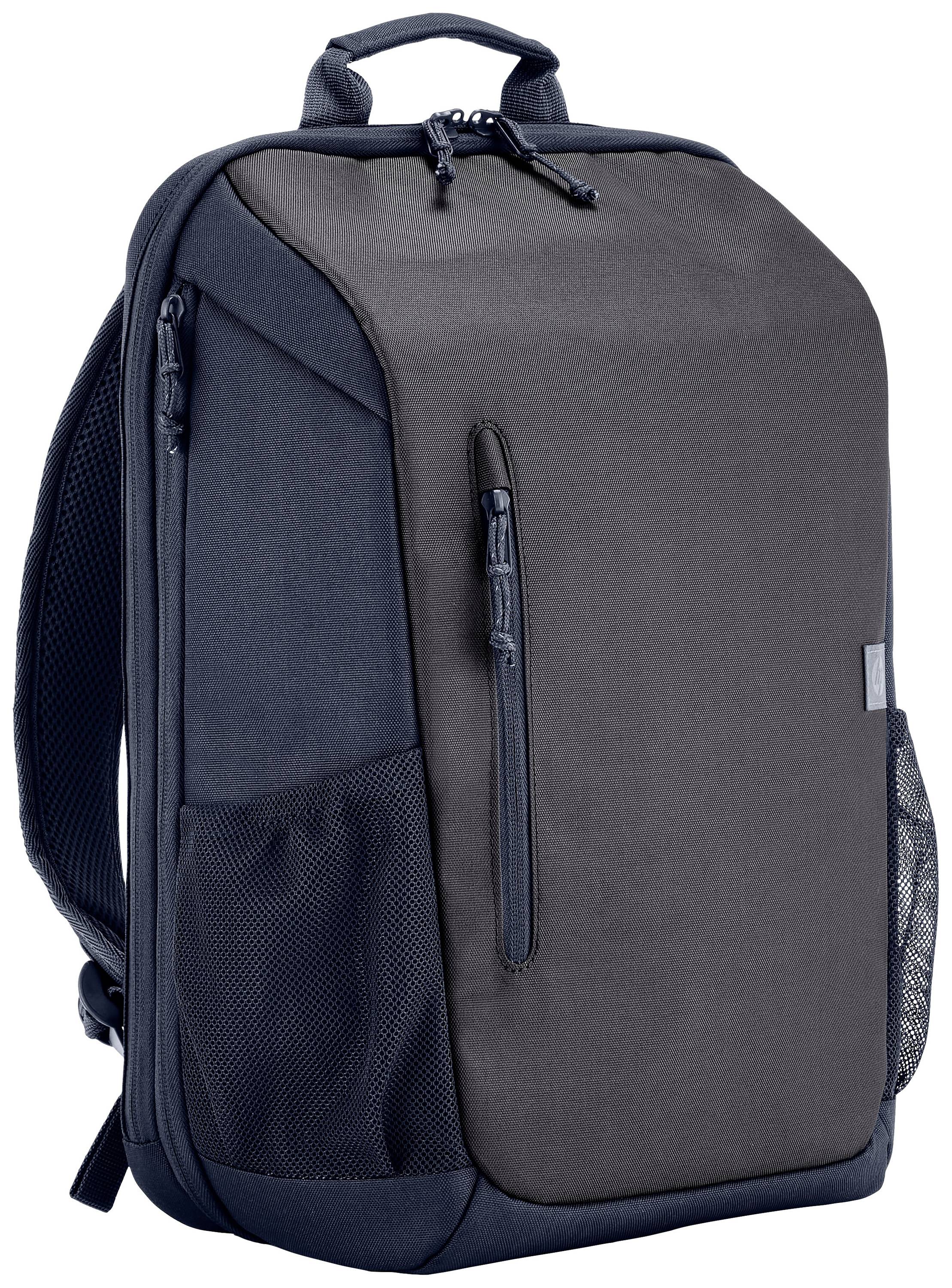 Nowoczesny, ciemnoszary plecak z wieloma komorami i kieszeniami. Posiada uchwyt do przenoszenia oraz wyściełane szelki na ramiona.