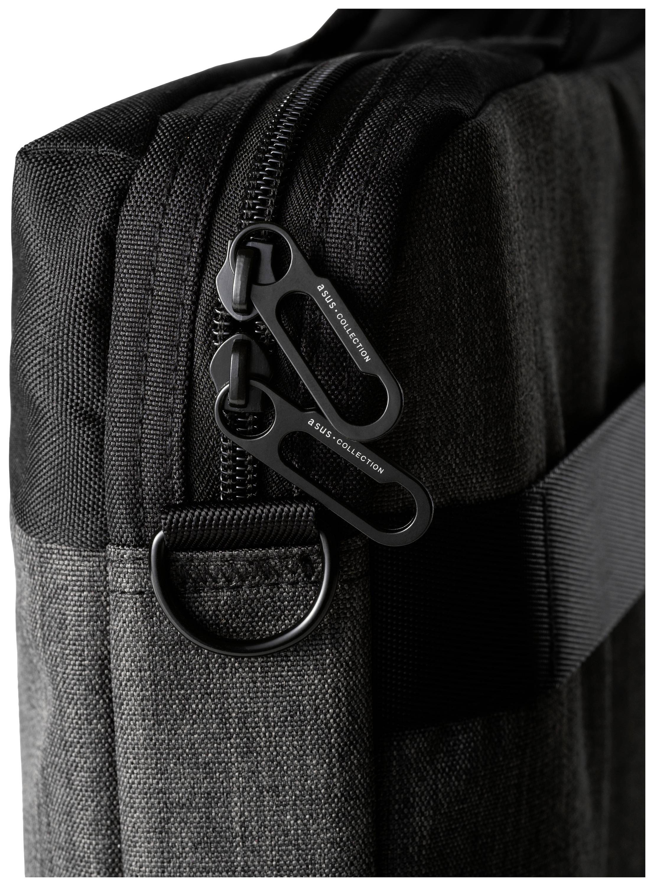 Szara torba z zamkiem błyskawicznym i metalowym kółkiem. Zamek posiada dwa ciągacze z nadrukiem 'Samsonite' oraz 'SPIN Collection'.