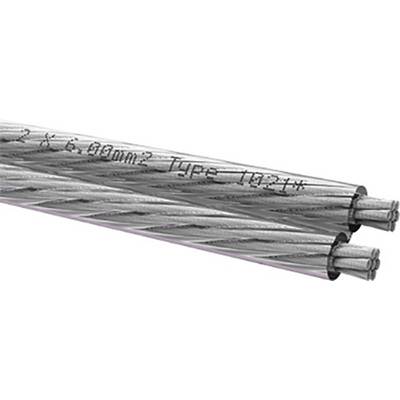 Zbliżenie kabli aluminiowych z napisem '2 x 6,00 mm² Type 10244'. Kable są wytrzymałe i odpowiednie do instalacji elektrycznych.