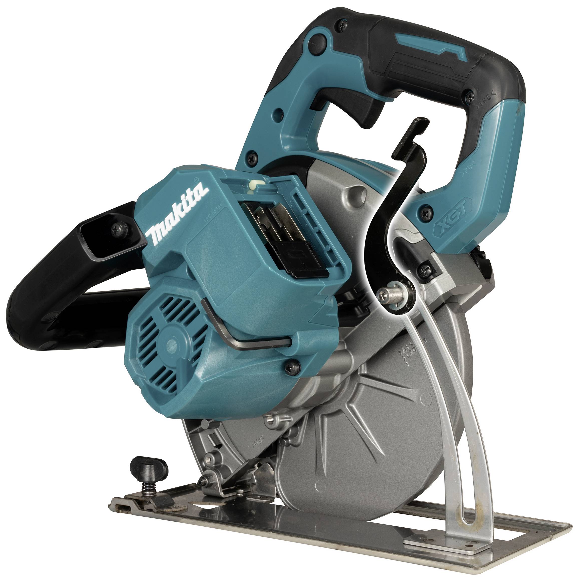 Niebieska ręczna piła tarczowa na białym tle, oznaczona nazwą marki z boku.