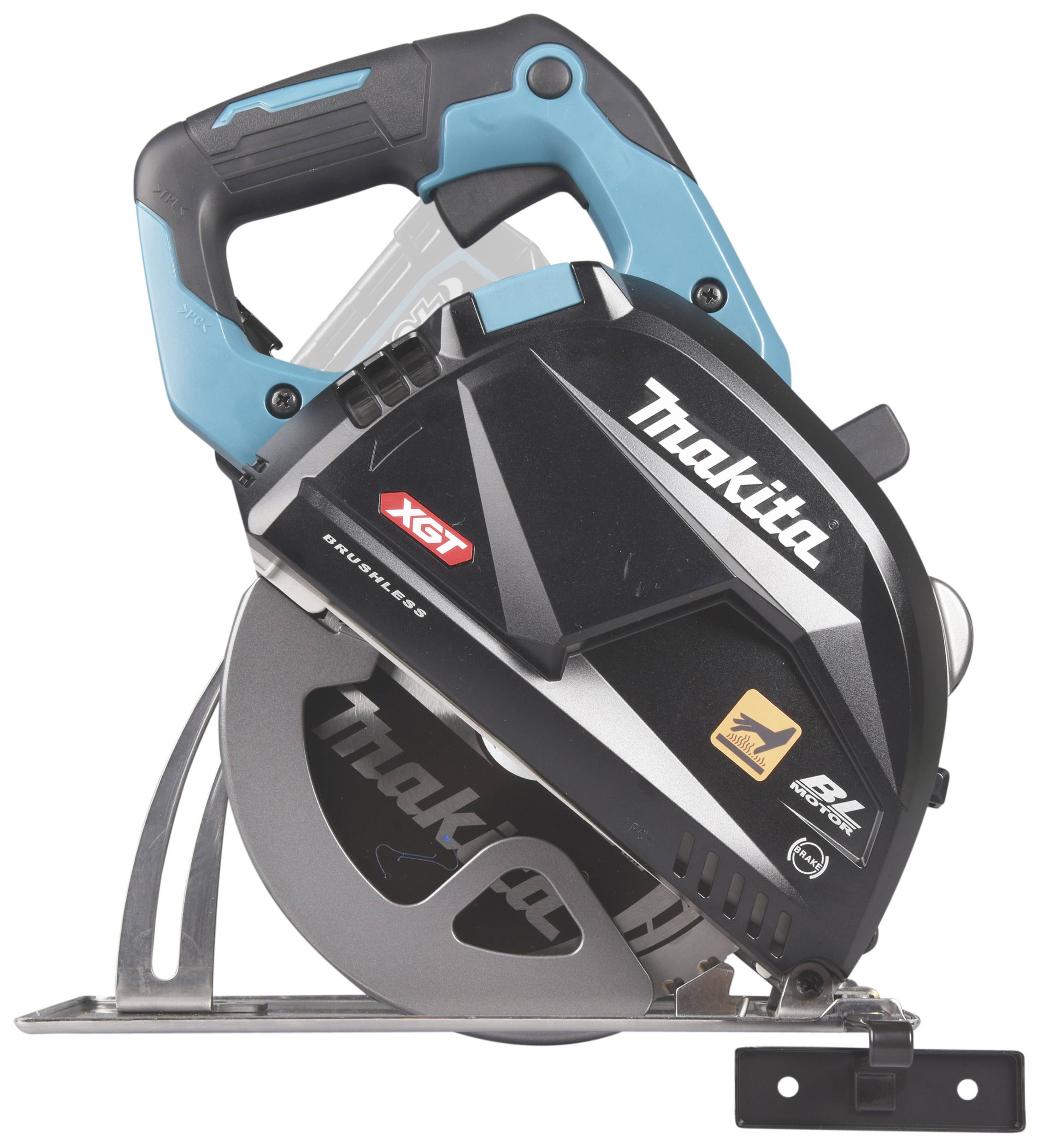 Ręczna piła tarczowa firmy Makita w niebiesko-czarnej obudowie z widocznym brzeszczotem, przeznaczona do precyzyjnego cięcia różnych materiałów.