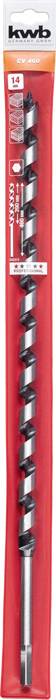 Wiertło do drewna w czerwonym opakowaniu blister firmy kwb z wzorem spiralnym i oznaczeniem rozmiaru wiercenia. Odpowiednie do prac stolarskich.