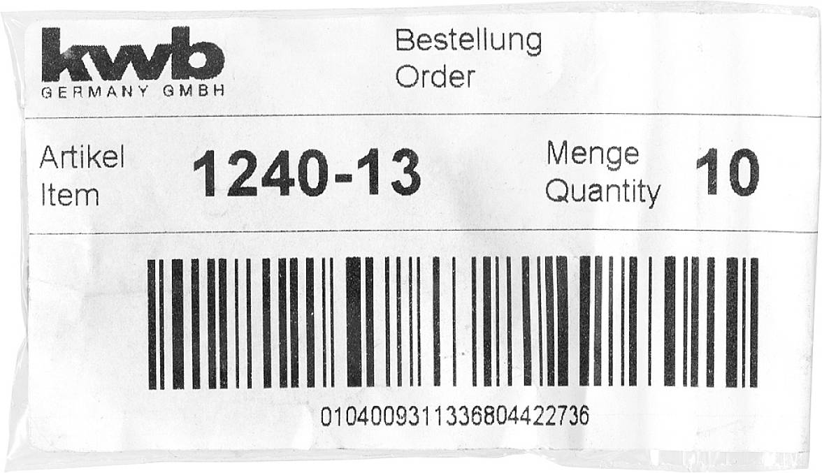 Etykieta z napisem 'Zamówienie', numerem artykułu '1240-13', ilością '10', kodem kreskowym i logo firmy.
