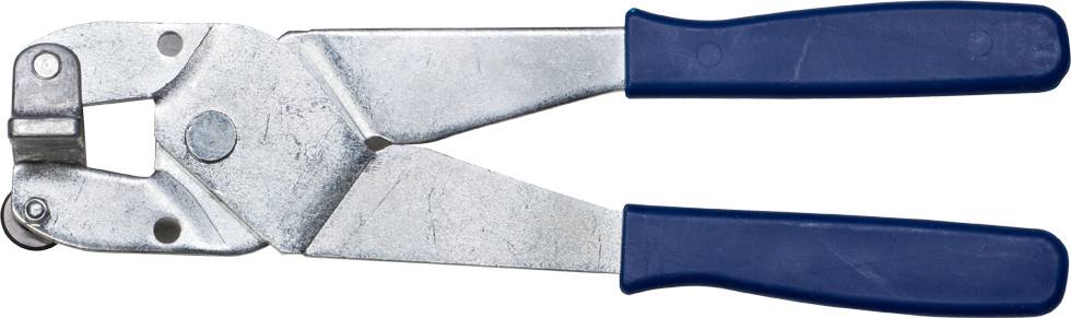 Obcinacz do metalu z niebieskimi uchwytami. Narzędzie do cięcia drutu lub cienkiej blachy.