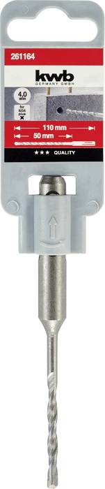 Wiertło 'kwb' z uchwytem, długość 110 mm, średnica 50 mm, odpowiednie do materiałów betonowych i kamiennych.