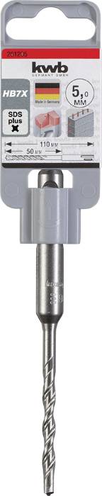 Wiertło HB7X 6 mm, z mocowaniem SDS-Plus, odpowiednie do betonu i muru. Opakowanie w kolorze szarym z informacjami o produkcie.