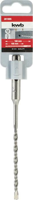 Wiertło betonowe KWB 261005, o średnicy 8 mm, długości 100 mm, w szarym opakowaniu z tworzywa sztucznego z czerwoną etykietą i szczegółami technicznymi.