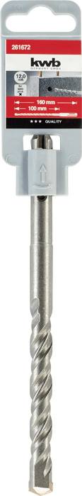 Wiertło z srebrną spiralą i szarym uchwytem, zapakowane, z etykietą marki 'kwb', 12 x 160 mm, odpowiednie do różnych materiałów.