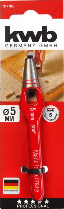 Opakowanie czerwonego ołówka stolarskiego marki 'kwb Germany GmbH', oznaczonego jako '5 mm', 'Professional' oraz 'Made in Germany'.