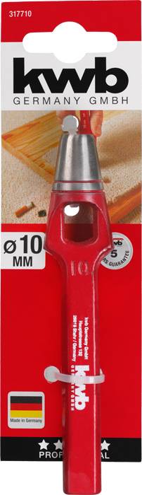 Wiertło do drewna firmy kwb Germany, Ø10 mm, odpowiednie do precyzyjnego wiercenia w drewnie; pakowane w czerwonym kartonie z obrazkiem wiertła.