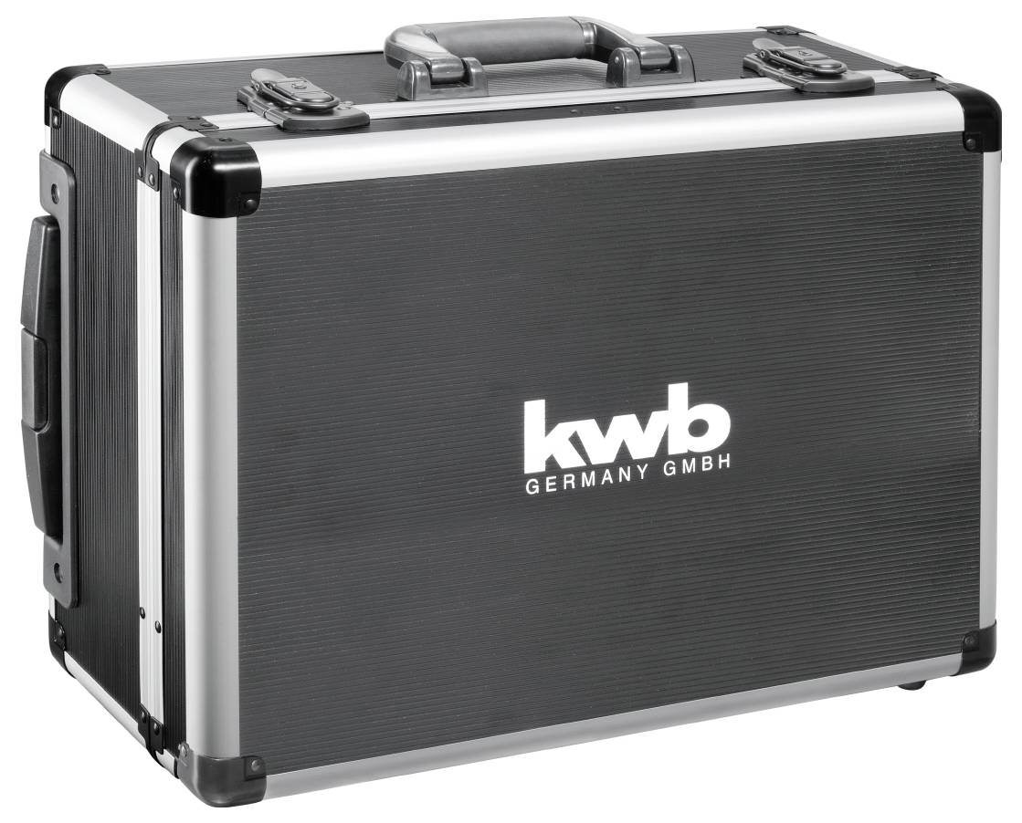 Czarny kufer na narzędzia z białym logo 'kwb Germany GmbH' na przedniej stronie.