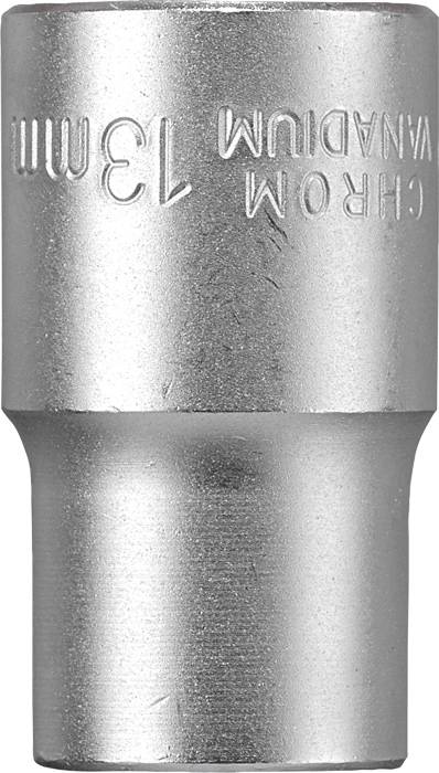 Nasadka na klucz ze stopu metalu z napisem 'Chrome Vanadium 13mm' o cylindrycznym, żebrowanym kształcie do narzędzi.