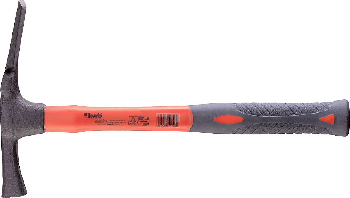 Młotek z uchwytem w kolorze czerwonym i szarym, odpowiedni do precyzyjnej obróbki materiałów przez celne uderzenia.