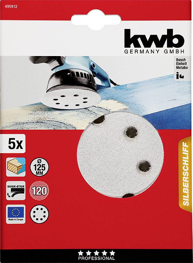Шлифовальный диск kwb 495912, диаметр 125 мм, зернистость = 120, 5 шт.