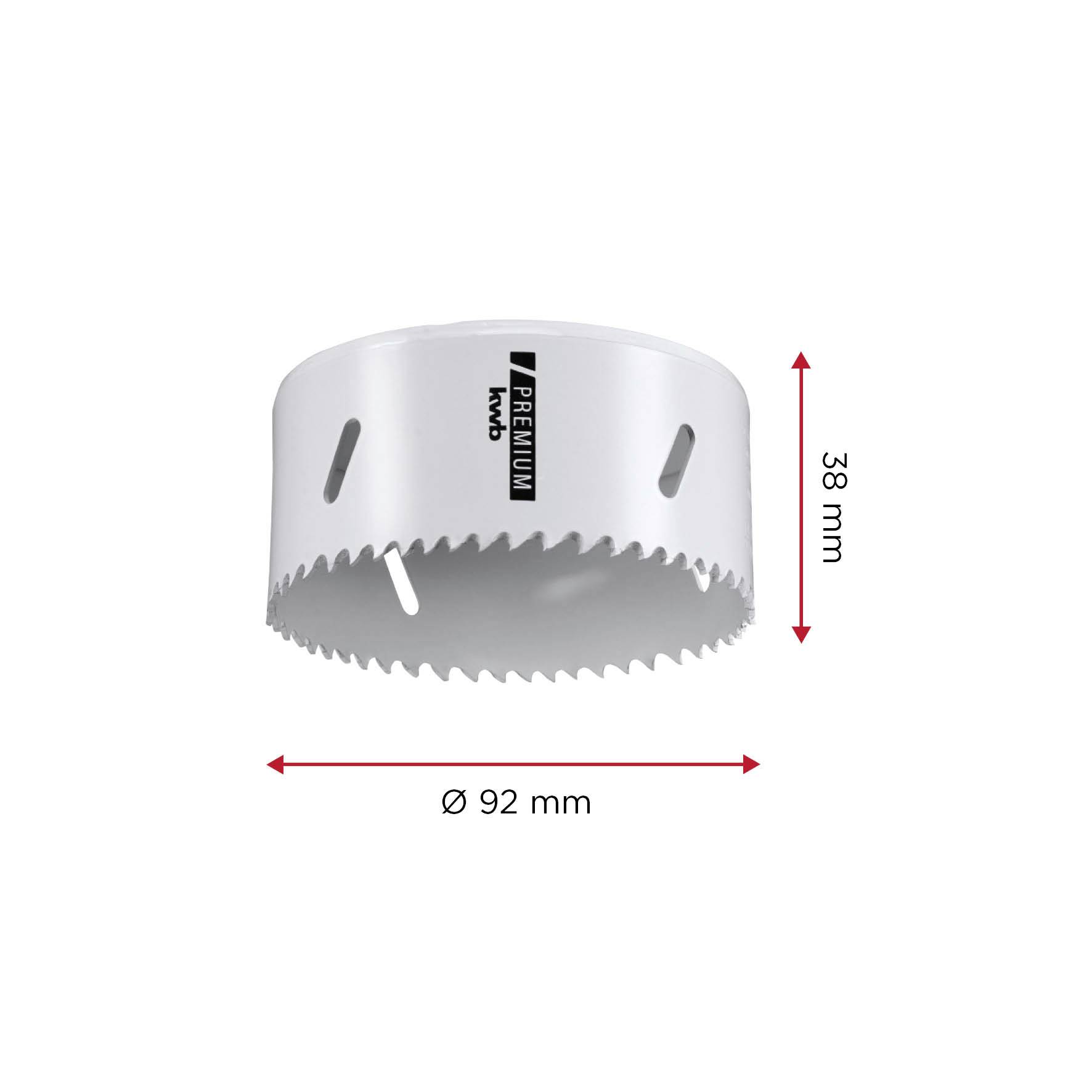 Tarcza piły o średnicy 92 mm i wysokości 38 mm, biała z wyciętymi zębami.
