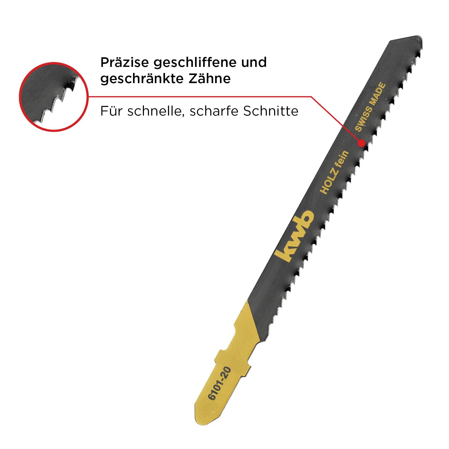 'Piła z precyzyjnie rozstawionymi zębami, oznaczona do szybkich, czystych cięć. Opis: DREWNO drobne, Produkcja Szwajcarska.'