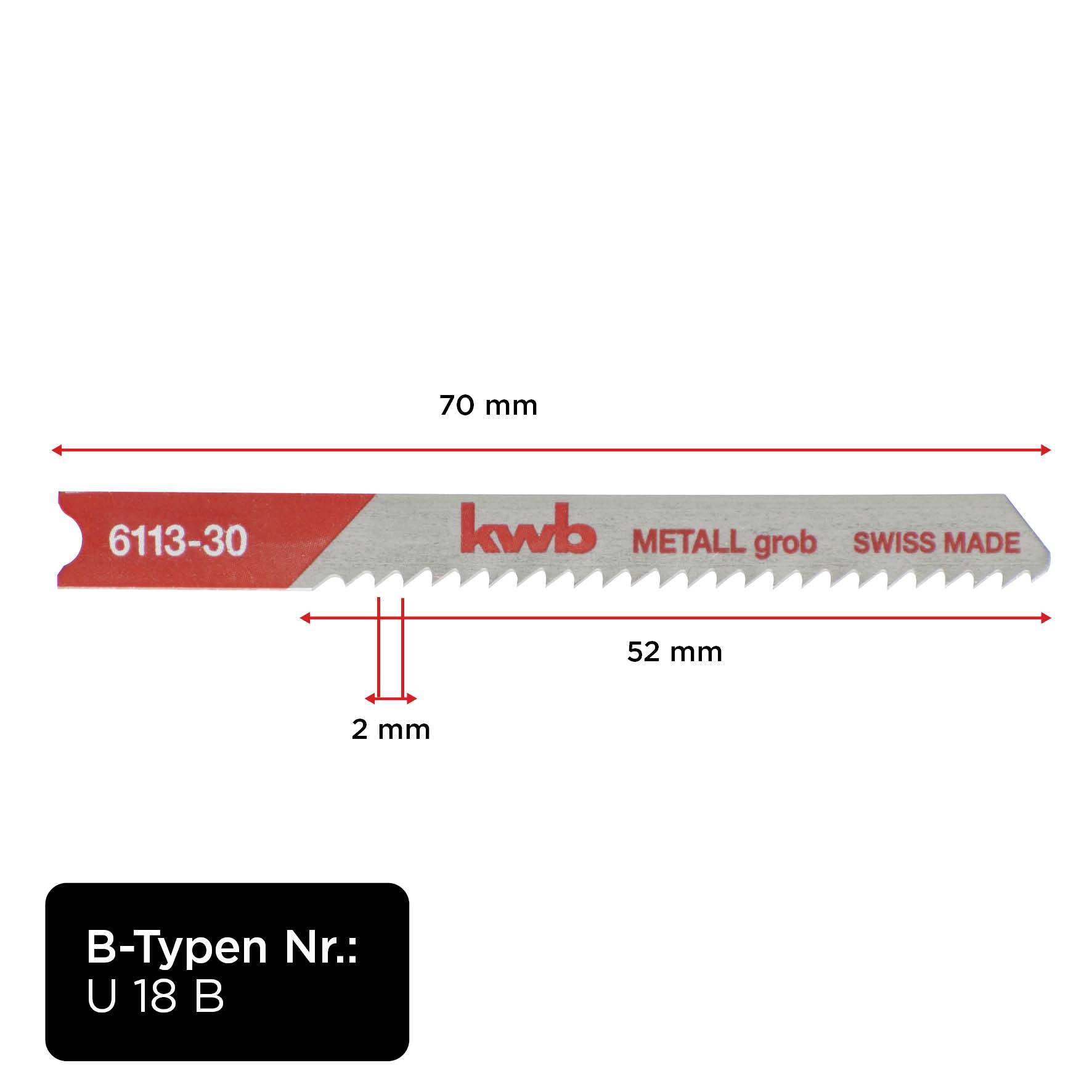 'Brzeszczot do metalu, długość 70 mm, 6113-30, KWB, METAL gruby, SWISS MADE; typ B nr: U 18 B'