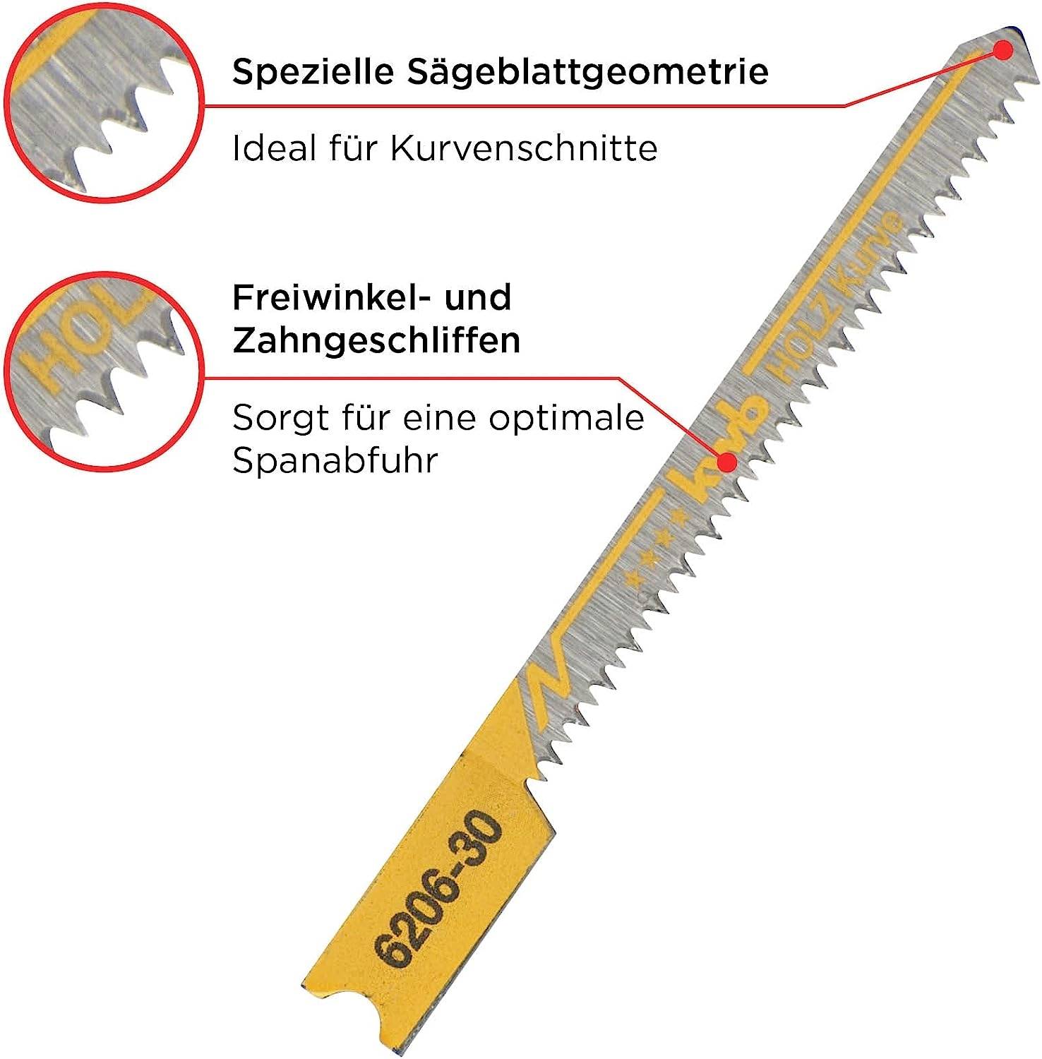 Brzeszczot o specjalnej geometrii, idealny do cięć krzywoliniowych. Specjalny kąt natarcia i uzębienie zapewniają optymalny odpływ wiórów.