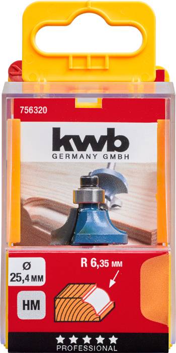 Opakowanie frezu marki kwb Germany. Frez ma średnicę 25,4 mm i promień 6,35 mm.