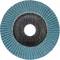 Tarcza szlifierska z niebieskimi lamelami, czarnym, okrągłym środkiem, używana do wygładzania lub polerowania powierzchni.