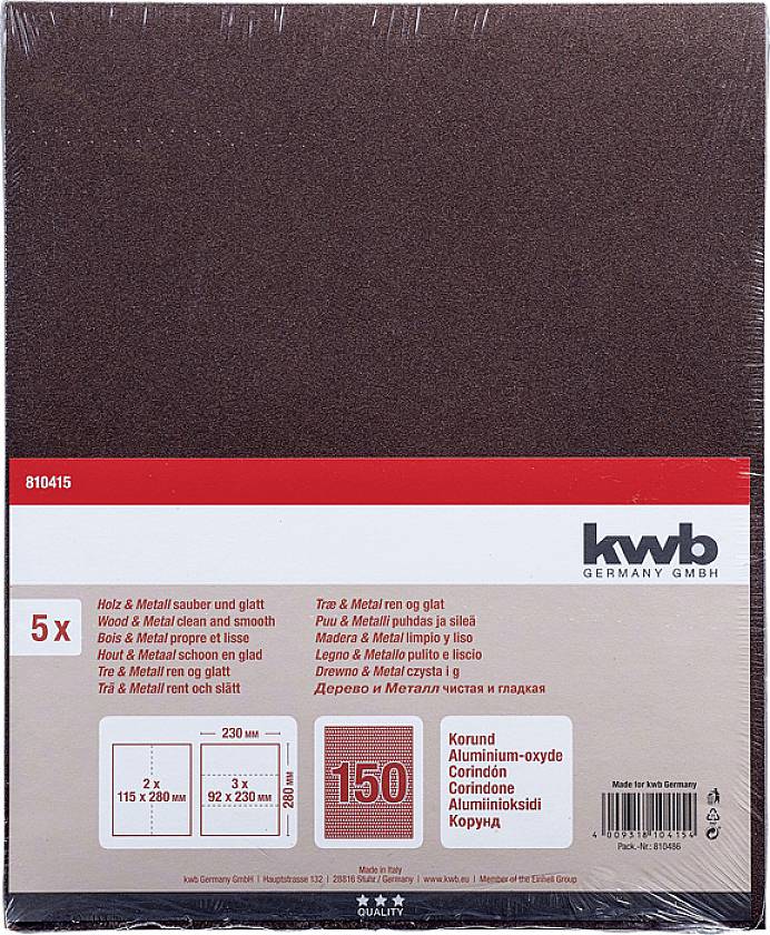 Arkusze ścierne do drewna i metalu, 5 sztuk, 230mm x 280mm, ziarnistość 150. Odpowiednie do gładkich powierzchni oraz lekkiego usuwania rdzy.