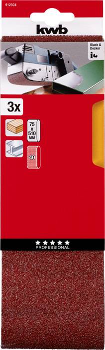 Комплект наждачних стрічок kwb 912304 510 мм, 3 шт.