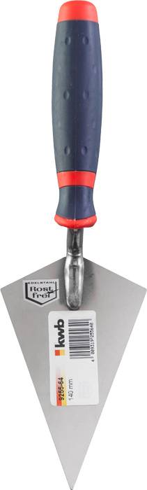 Kielnia murarska z czarnym uchwytem i czerwonymi akcentami, marka 'KWB', długość: 140 mm.