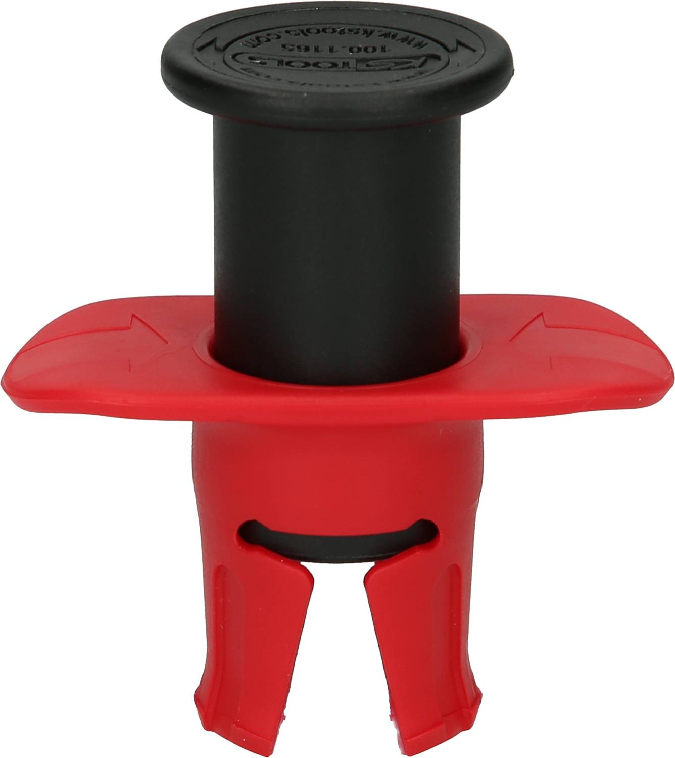 Czerwony i czarny nasadka narzędziowa, prawdopodobnie zawór odpowietrzający lub narzędzie ciśnieniowe. Przeznaczona głównie do zastosowań technicznych.