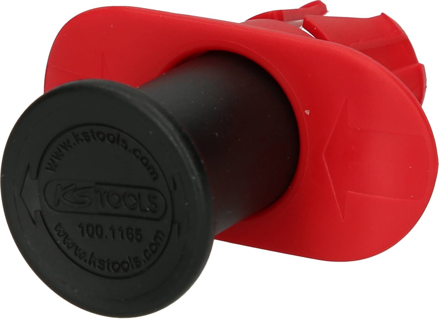 Czerwone i czarne narzędzie firmy KS Tools, model 100.1166, używane do testowania lub odpowietrzania systemów hamulcowych lub hydraulicznych.