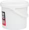 Biały plastikowy wiadro z uchwytem, odpowiednie do przechowywania lub transportu materiałów płynnych lub stałych.