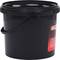 Czarny wiadra z uchwytem i pokrywką, etykietą produktu z czerwonym logo z boku.