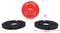 Trzy nakładki szlifierskie: górna czerwona o średnicy 60 mm, dolne dwie czarne o średnicy 160 mm. Używane do obróbki powierzchni.