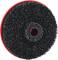 Czarna tarcza szlifierska z czerwoną krawędzią i centralnym otworem mocującym, przeznaczona do użycia w ręcznych urządzeniach szlifierskich.