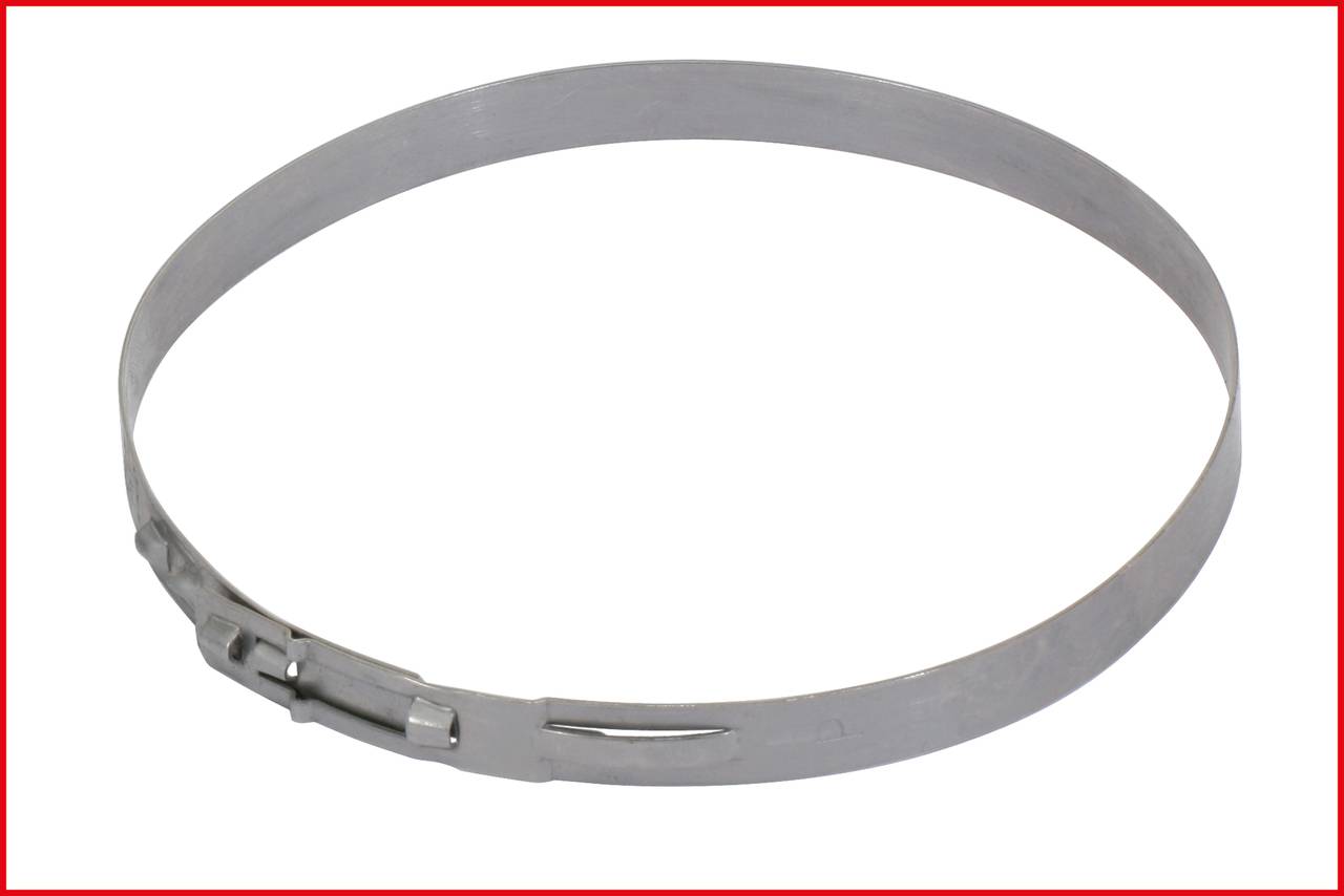 Srebrny metalowy zacisk używany do spinania przewodów lub kabli.