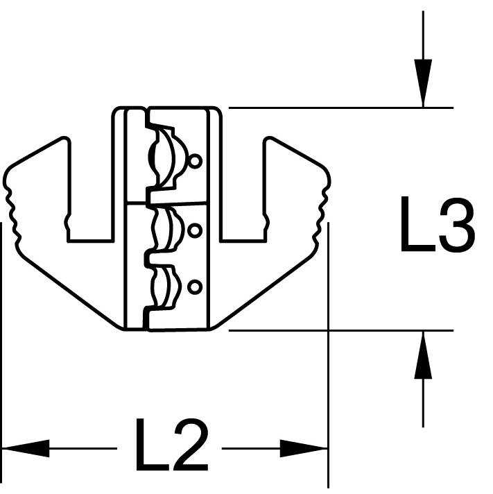 Rysunek techniczny zacisku kablowego z wymiarami: szerokość (L2), wysokość (L3), widok szczegółowy mechanizmów mocujących.