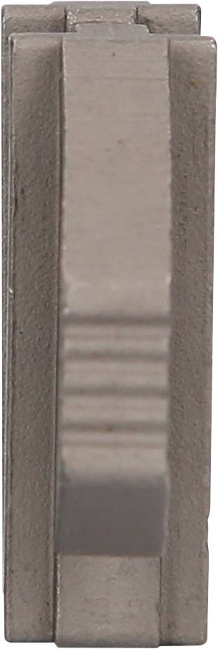 Metalowy przedmiot o wąskiej, prążkowanej powierzchni i prostokątnym kształcie.