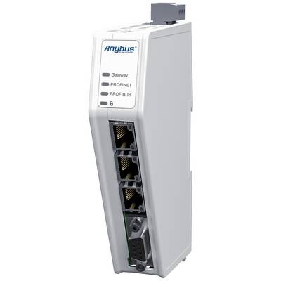 Moduł bramy Anybus z trzema złączami Ethernet i jednym złączem szeregowym, obsługujący PROFINET i PROFIBUS.