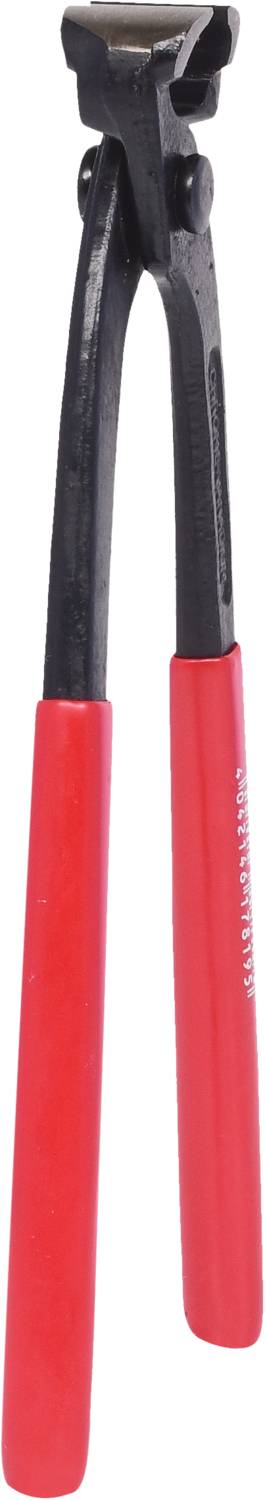 Czarno-czerwone cęgi ślusarskie z długimi uchwytami, odpowiednie do cięcia drutu i prętów metalowych.