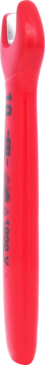 Czerwony izolowany klucz nastawny z nadrukiem '1000V', przeznaczony do prac przy instalacjach elektrycznych.