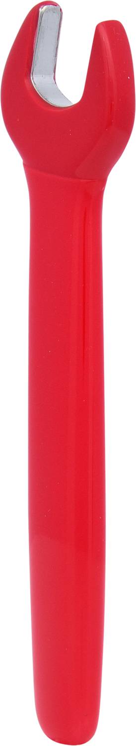 Czerwony klucz płaski z otwartym łbem, służący do mocowania i odkręcania śrub i nakrętek.