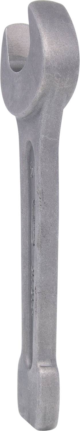 Srebrny klucz nastawny w widoku bocznym, ustawiony pionowo.