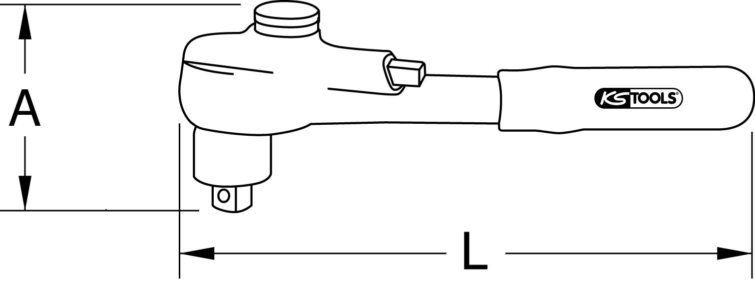 Ilustracja narzędzia z uchwytem i okrągłą głowicą. Oznaczona literą 'A' wskazującą wysokość oraz 'L' oznaczającą długość, obok logo KS Tools.