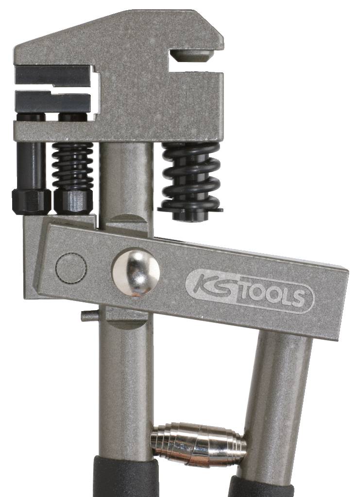 Srebrne szczypce z mechanizmem sprężynowym i uchwytem z napisem 'KS TOOLS'. Idealne do precyzyjnych prac.