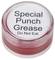 Mały przezroczysty pojemnik z czerwoną zawartością, oznaczony napisem 'Specjalny Smar Punch Nie Spożywać'.