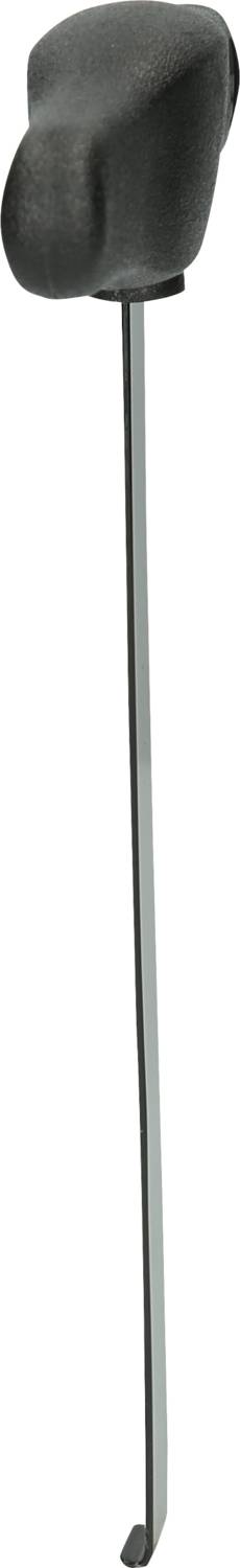 Ciemny odbój drzwiowy z długim metalowym prętem, który ustawia się na podłodze, aby przytrzymać otwarte drzwi.