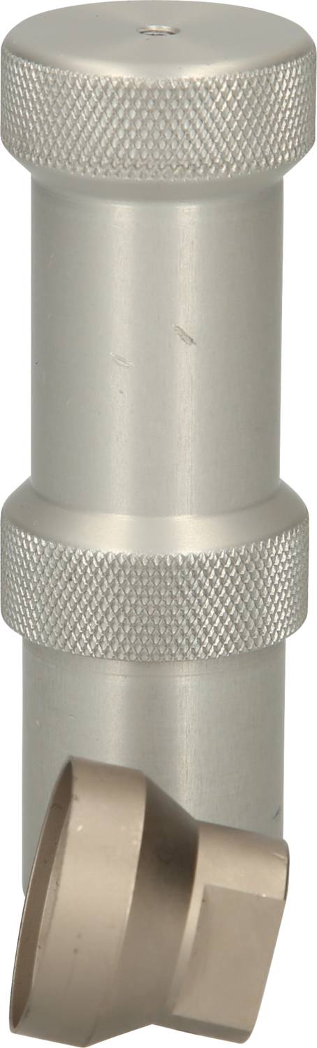 Srebrne metalowe narzędzie o kształcie cylindrycznym z żłobionym uchwytem, zaprojektowane do precyzyjnych prac ręcznych lub zastosowań technicznych.