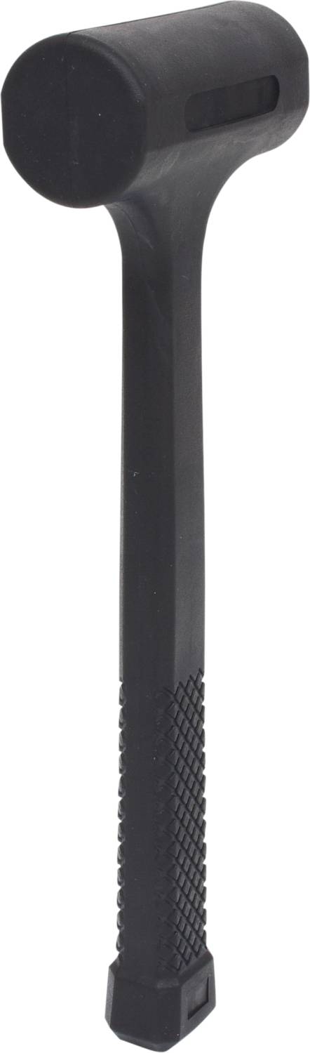 Czarny młotek gumowy z żebrowanym uchwytem. Odpowiedni do prac, które nie wymagają uszkodzenia powierzchni.